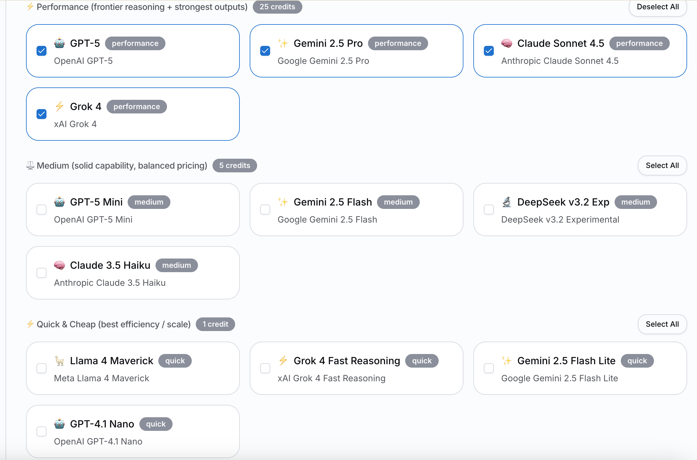 Select AI models