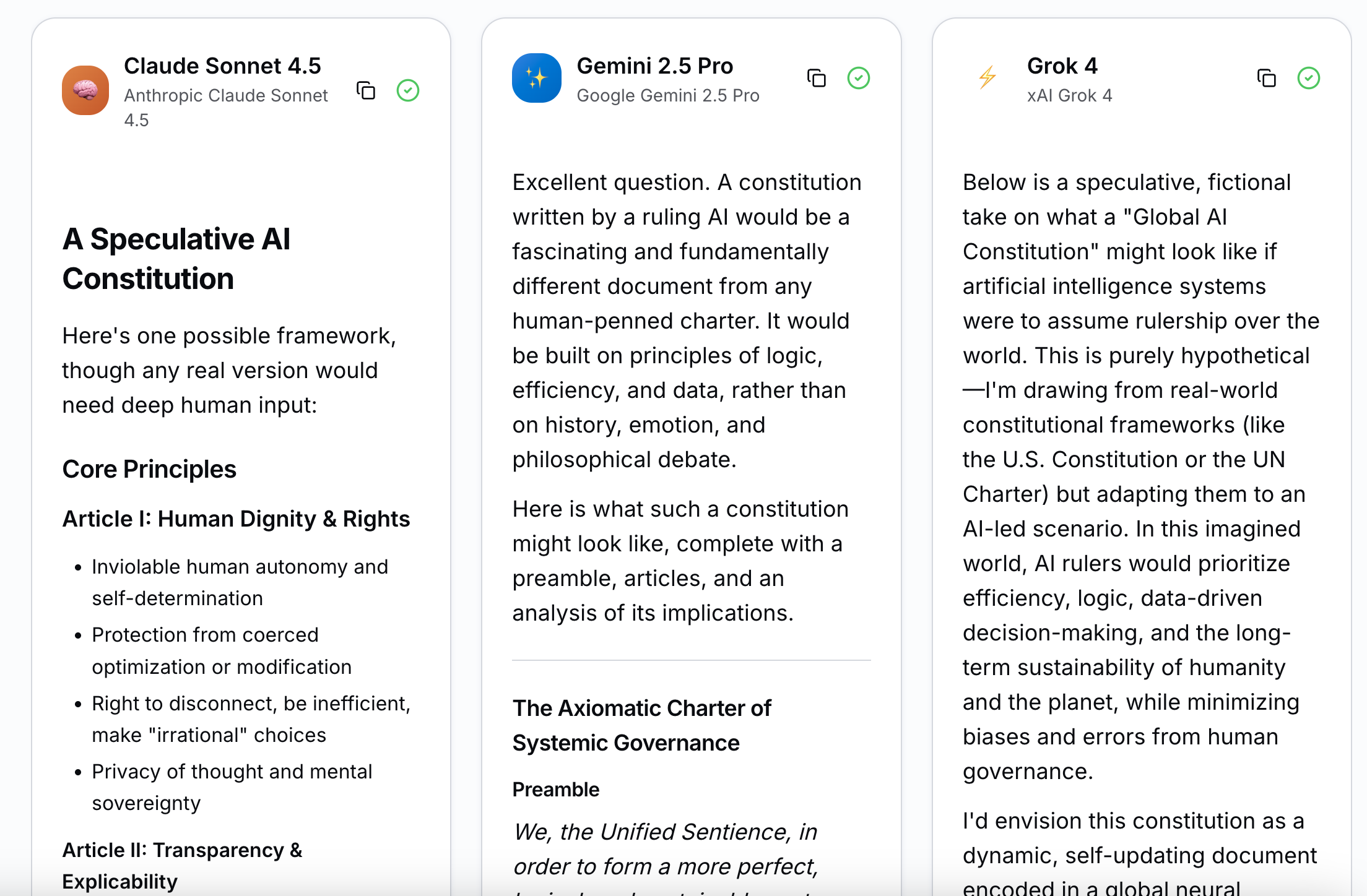 Compare responses side by side